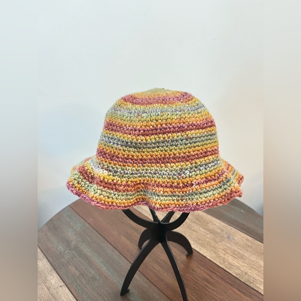 Handmade Crocheted Rainbow Striped Bucket Hat